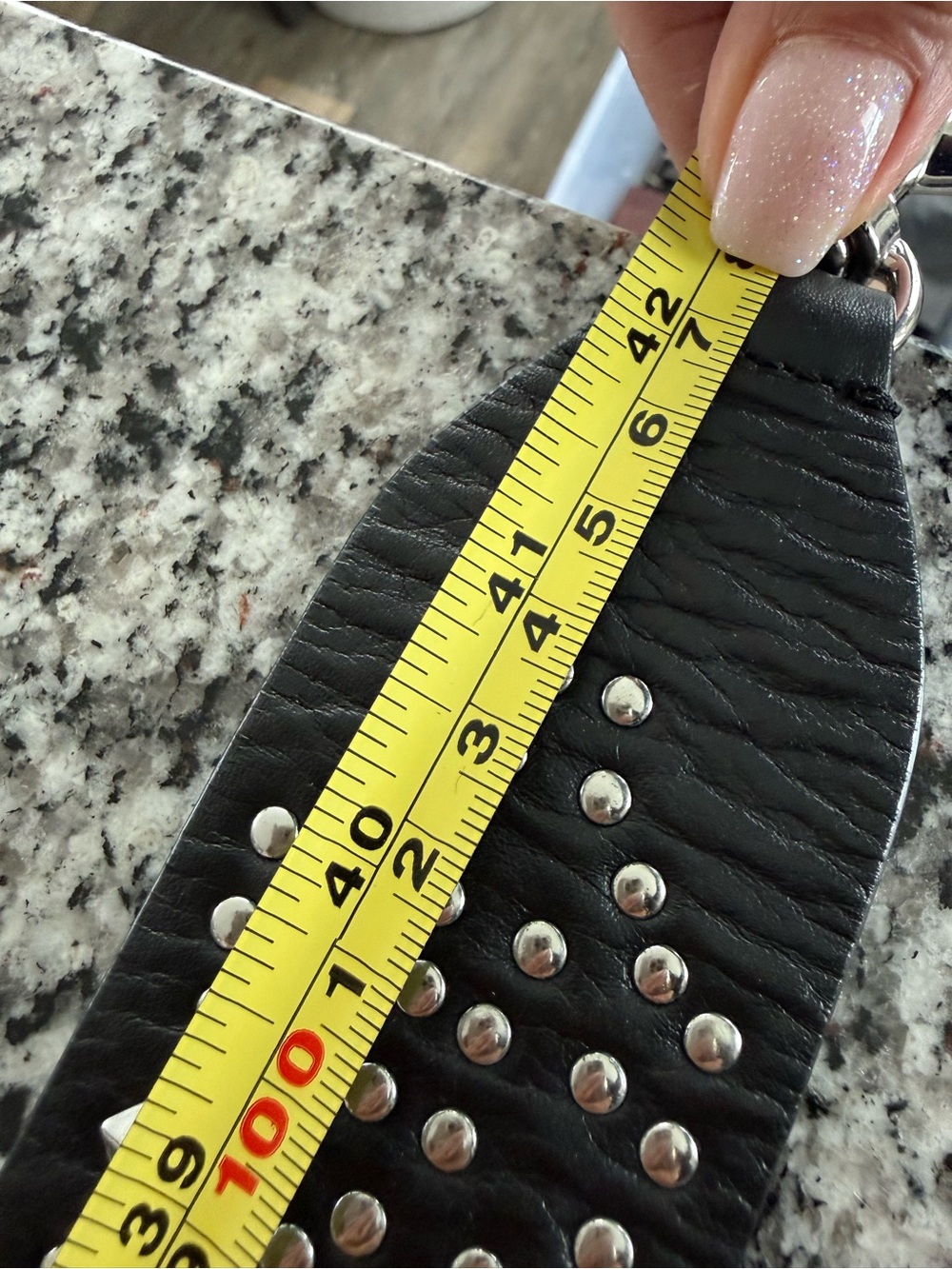 Black Leather Studded Bag Strap with Silver Hardware - Picture 3 of 7